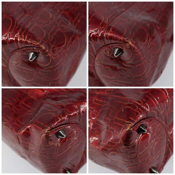 Christian Dior Trotter Canvas Maris Pearl Bag Patent leather Red Auth bs29834 - Picture 14 of 16